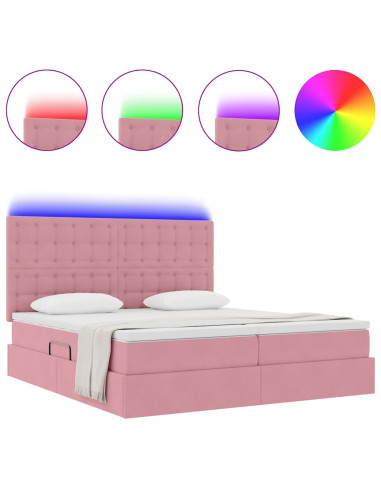 Letto con luci a strisce a LED Rosa 200 x 200 cm Velluto