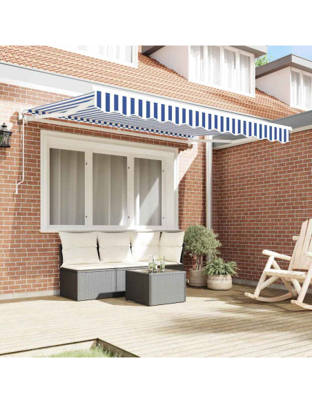 Tenda Retrattile Blu e Bianco 300 x 200 cm Poliestere e Metallo