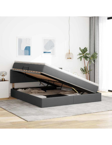 Letto con contenitore e materasso Grigio scuro 160 x 200 cm