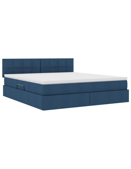 Letto con contenitore e materasso con testiera Blu 160 x 200 cm