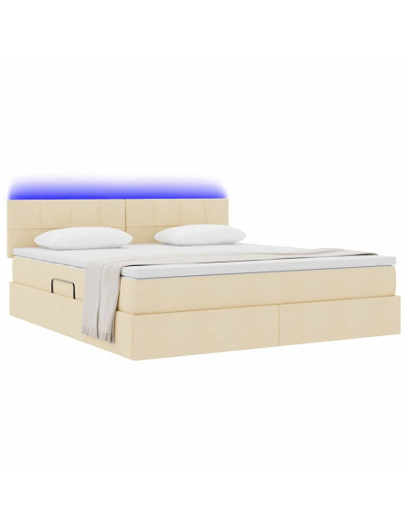 Letto con contenitore e LED con led Crema 160 x 200 cm Tessuto