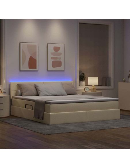 Letto con contenitore e LED con led Crema 160 x 200 cm Tessuto