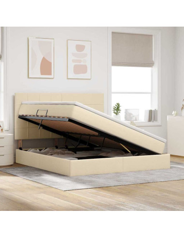 Letto con contenitore e LED Crema 160 x 200 cm Poliestere