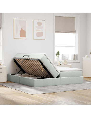 Letto con contenitore e materasso Grigio chiaro 200 x 200 cm