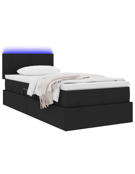 Letto con contenitore e LED con led Nero 90 x 200 cm Tessuto