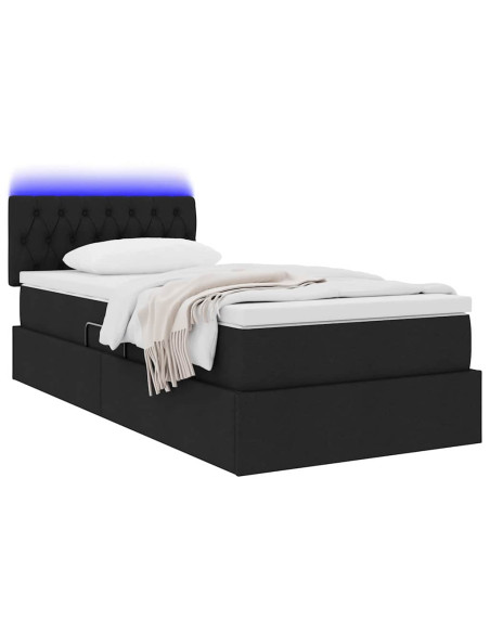 Letto con contenitore e LED con led Nero 90 x 200 cm Tessuto