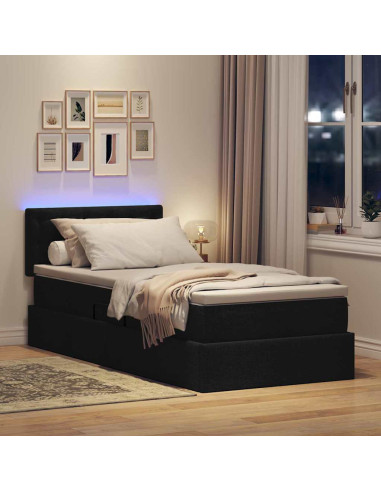 Letto con contenitore e LED con led Nero 90 x 200 cm Tessuto