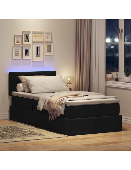 Letto con contenitore e LED con led Nero 90 x 200 cm Tessuto