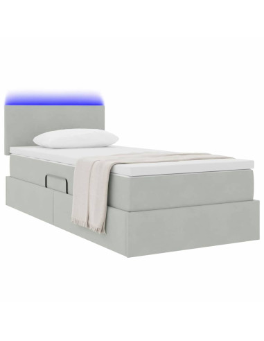 Letto con contenitore e LED Grigio chiaro 100 x 200 cm Velluto
