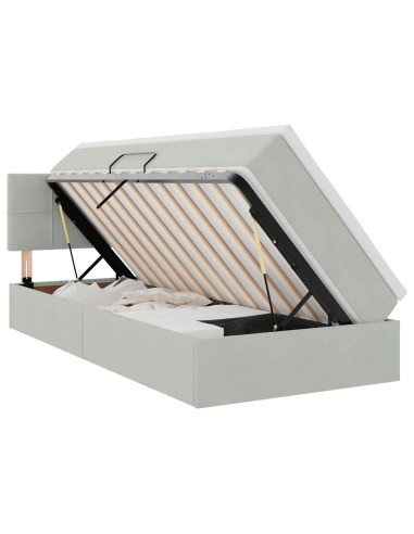 Letto con contenitore e LED Grigio chiaro 100 x 200 cm Velluto