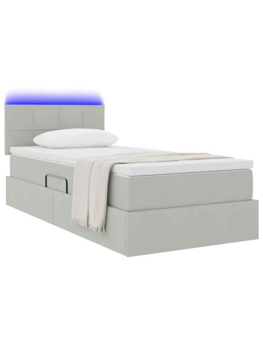 Letto con contenitore e LED Grigio chiaro 100 x 200 cm Velluto