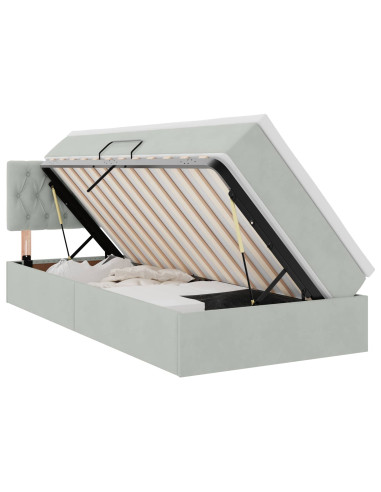 Letto con contenitore e LED Grigio chiaro 100 x 200 cm Velluto