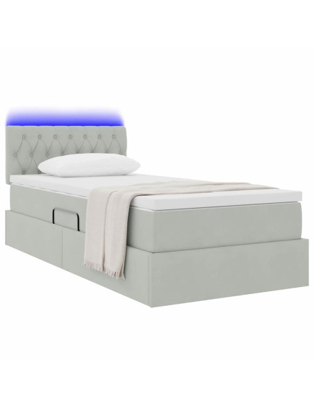 Letto con contenitore e LED Grigio chiaro 100 x 200 cm Velluto