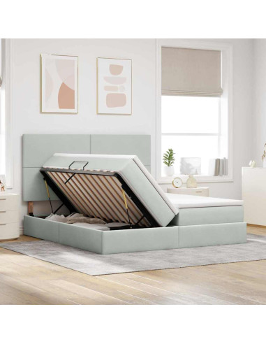 Letto con Contenitore Grigio chiaro 200 x 200 cm Velluto