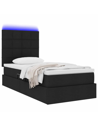 Letto con contenitore e LED con led Nero 90 x 200 cm Poliestere