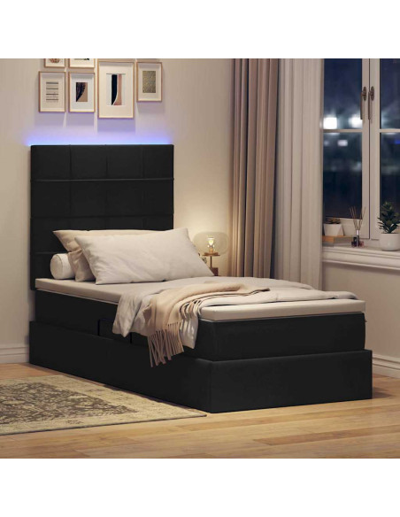 Letto con contenitore e LED con led Nero 90 x 200 cm Poliestere