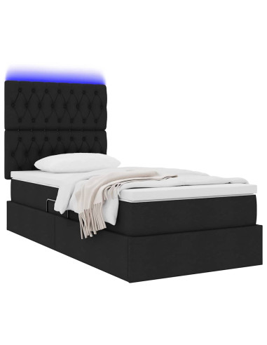 Letto con contenitore e LED con led Nero 90 x 200 cm Poliestere