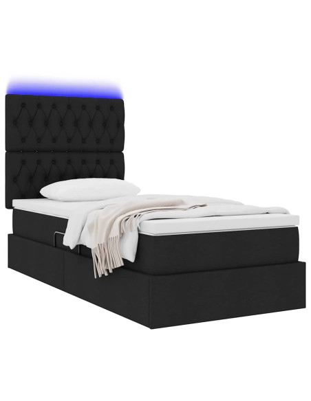 Letto con contenitore e LED con led Nero 90 x 200 cm Poliestere