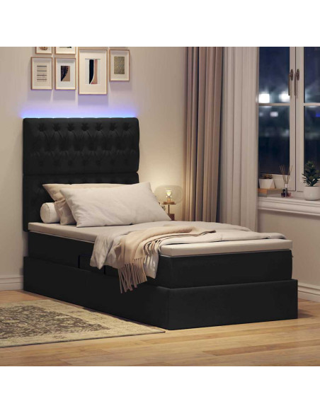 Letto con contenitore e LED con led Nero 90 x 200 cm Poliestere