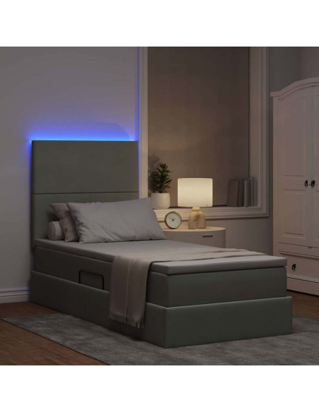 Letto con contenitore e LED Grigio chiaro 100 x 200 cm Velluto
