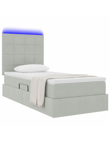 Letto con contenitore e LED Grigio chiaro 100 x 200 cm Velluto