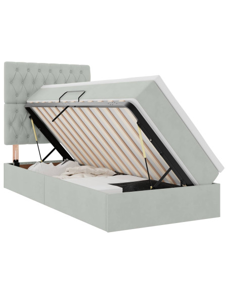 Letto con contenitore e LED Grigio chiaro 100 x 200 cm Velluto