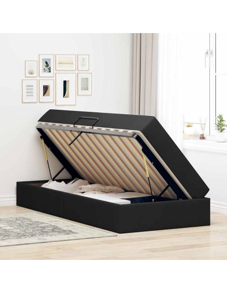 Letto con contenitore e materasso Nero 90 x 200 cm Poliestere