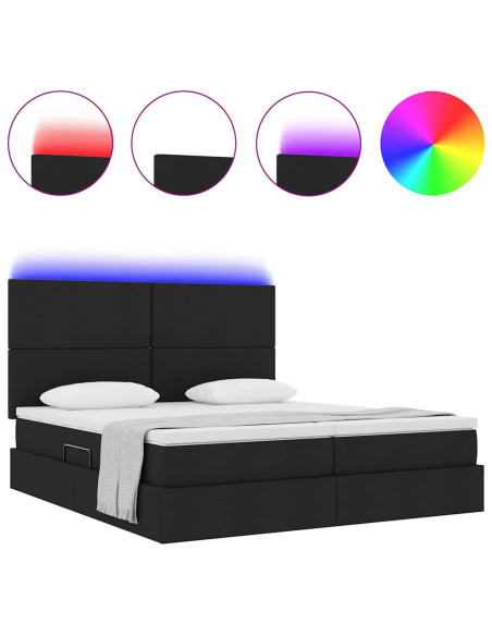 Letto con luci a strisce a LED Nero 180 x 200 cm Tessuto