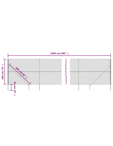 Recinzione a Rete con Picchetti Ancoraggio Antracite 2x25 m
