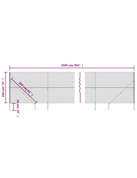 Recinzione a Rete con Picchetti Ancoraggio Antracite 2x25 m