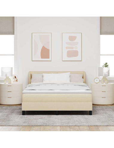 Letto a molle con materasso Crema 140 x 190 cm Tessuto