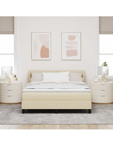 Letto a molle con materasso Crema 140 x 190 cm Tessuto