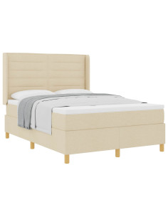 Letto a molle con materasso Crema 140 x 190 cm Tessuto 2