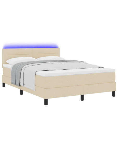 Letto a molle con materasso con led Crema 140 x 190 cm Tessuto