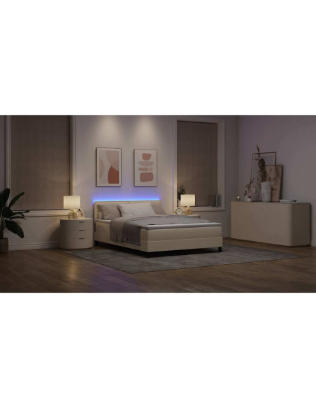 Letto a molle con materasso con led Crema 140 x 190 cm Tessuto