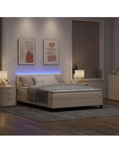 Letto a molle con materasso con led Crema 140 x 190 cm Tessuto