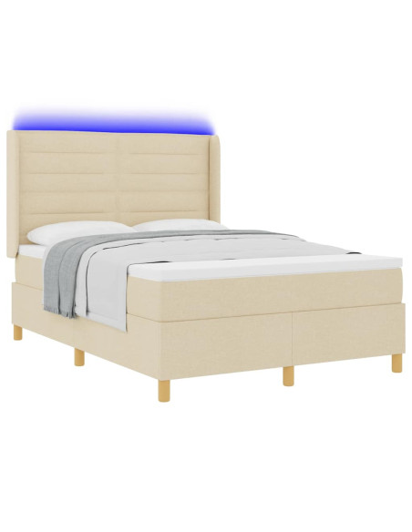 Letto a molle con materasso Crema 140 x 190 cm Tessuto
