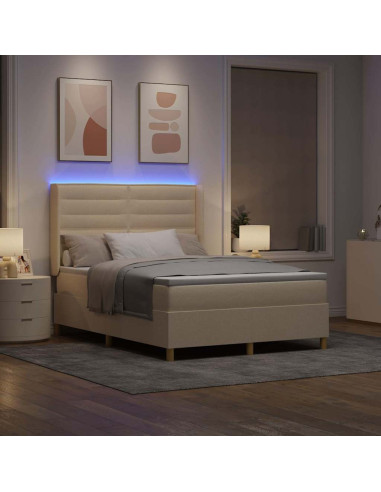 Letto a molle con materasso Crema 140 x 190 cm Tessuto