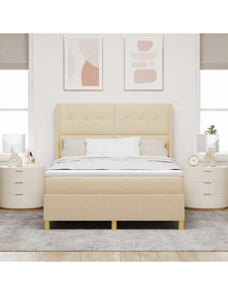 Letto a molle con materasso Crema 140 x 190 cm Tessuto