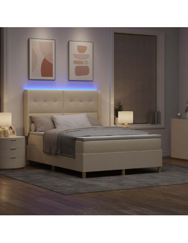 Letto a molle con materasso Crema 140 x 190 cm Tessuto