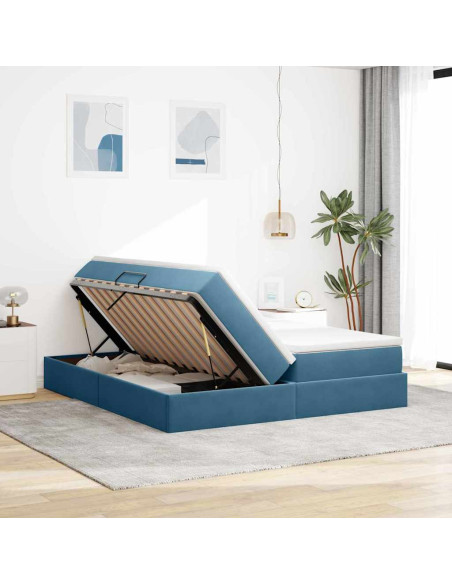 Letto con contenitore e materasso Blu Scuro 200 x 200 cm
