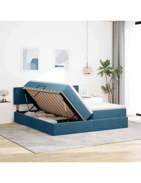 Letto con Contenitore con materasso Blu Scuro 100 x 200 cm
