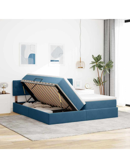 Letto con Contenitore con materasso Blu Scuro 100 x 200 cm