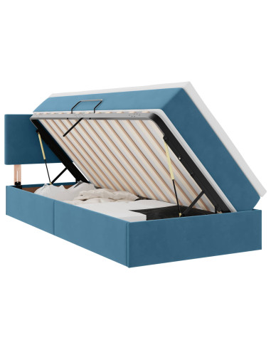 Letto con contenitore e LED Blu Scuro 100 x 200 cm Velluto