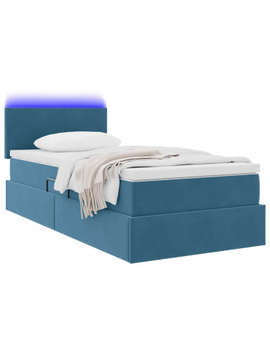 Letto con contenitore e LED Blu Scuro 100 x 200 cm Velluto