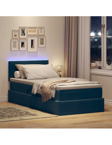 Letto con contenitore e LED Blu Scuro 100 x 200 cm Velluto