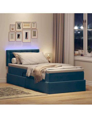 Letto con contenitore e LED Blu Scuro 100 x 200 cm Velluto