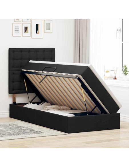 Letto con contenitore e materasso Nero 90 x 200 cm Poliestere