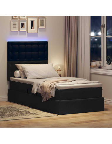 Letto con contenitore e LED con led Nero 90 x 200 cm Poliestere