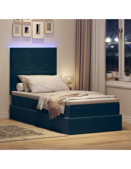 Letto con contenitore e LED Blu Scuro 100 x 200 cm Velluto